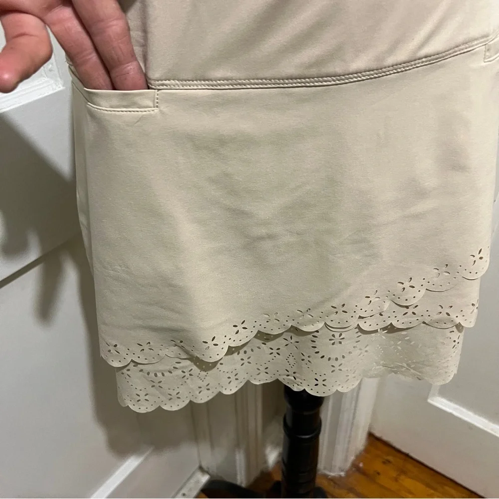 Lucky in Love Beige Mini Skort with Scalloped Hem - Picture 5 of 14